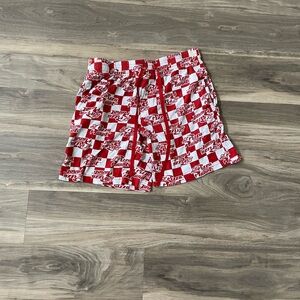 Red and White Athletic Shorts with Checkered Pattern